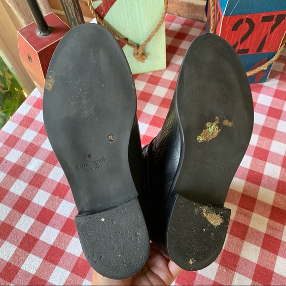 KATE SPADE Black Pebbled Leather Sabina Double Buckle Moto Boots, 7M - Picture 11 of 14